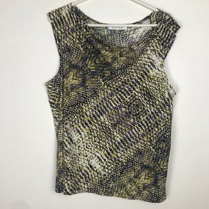 Kasper Snakeskin Black, Purple, Gold Print Draped Neckline Top_Size Petite XL